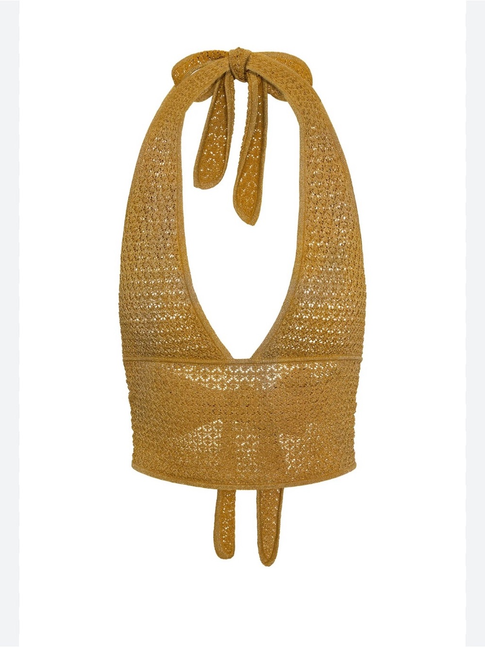 Monday Swimwear Gold Lurex Lace Crochet Bikini Top Halter Strap Size S
